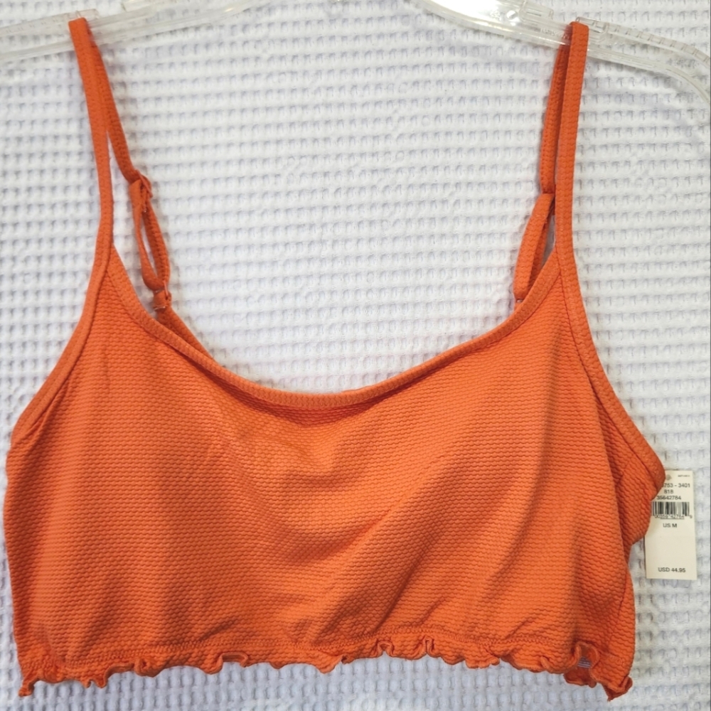 Aerie Bikini Top Size Medium NWT MSRP $44.95‎ Orange Ruffle